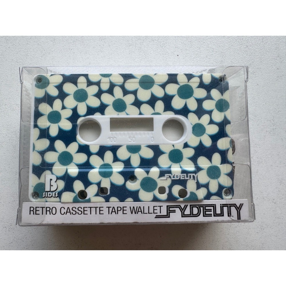 Fydelity Retro Cassette Tape Wallet B-Sides Blue White Daisy Floral Zip NEW